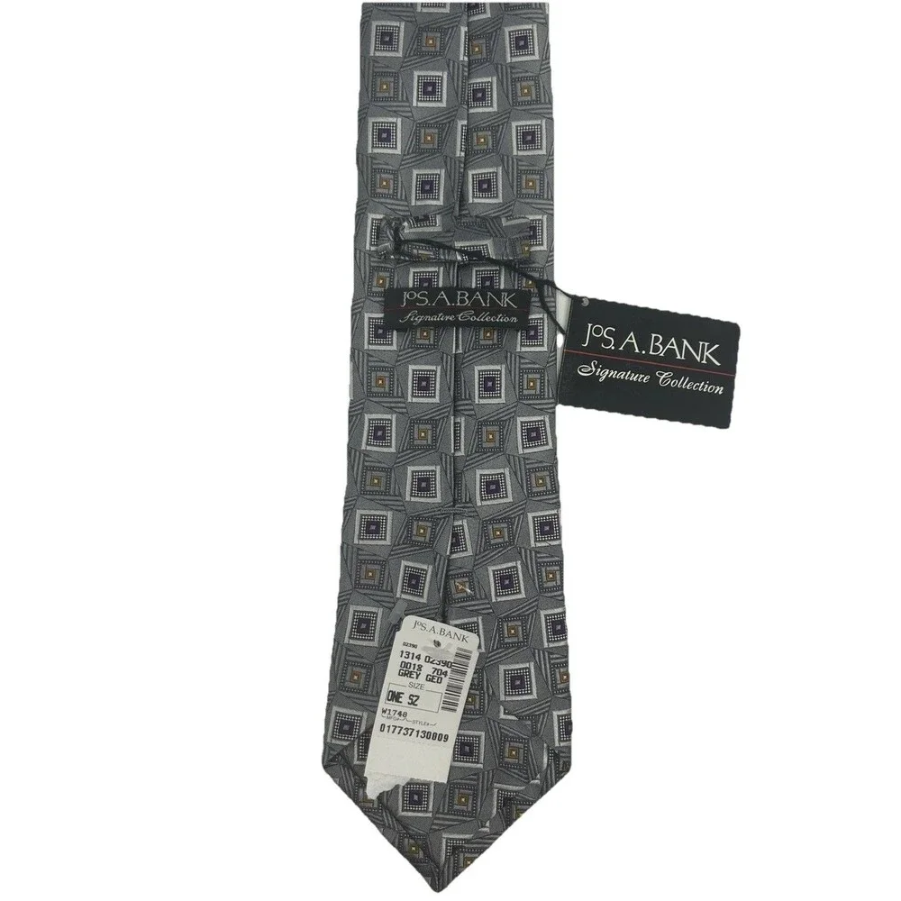 Jos A Bank Signature Collection Silk‎ Tie Gray Purple Gold Geometric 58